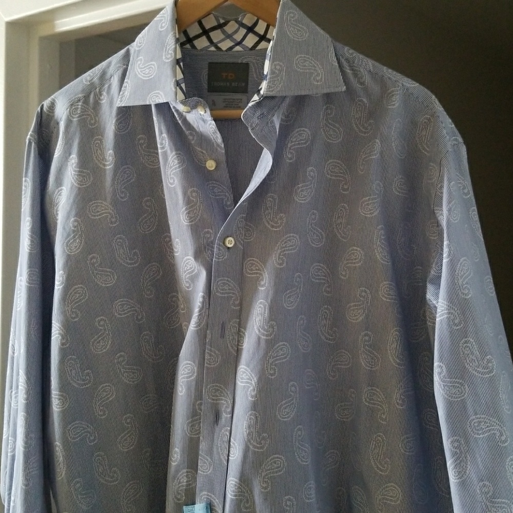 Men's Light Blue Paisley Long Sleeve Shirt